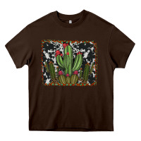 Chocolate Brown aztec cowhide cacti Heavy Core Tee - RanaPortraitStore