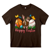 Chocolate Brown Happy Easter Sports With Butterfly Heavy Core Tee - BundleAndBundleShop