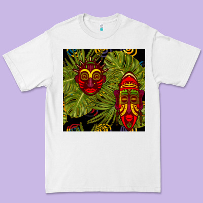 African Masks And Monstera Leaf Seamless Pattern Premium Tee Designed By Bundleandbundleshop