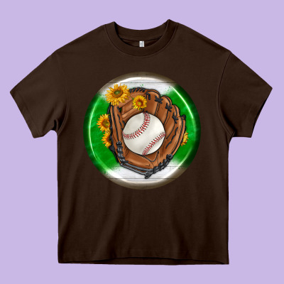 Baseball With Sunflower Round Earrings Heavy Core Tee Designed By Bundleandbundleshop