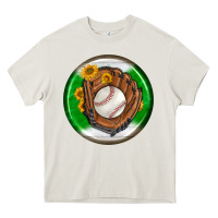 Cream baseball with sunflower round earrings Heavy Core Tee - BundleAndBundleShop