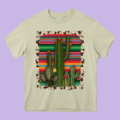 Serape Cowhide Cacti Heavy Core Tee Designed By Ranaportraitstore
