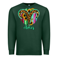 Sports Green Aries Zodiac Sign Sunflower Leopard Serape Premium Sweatshirt - RanaPortraitStore