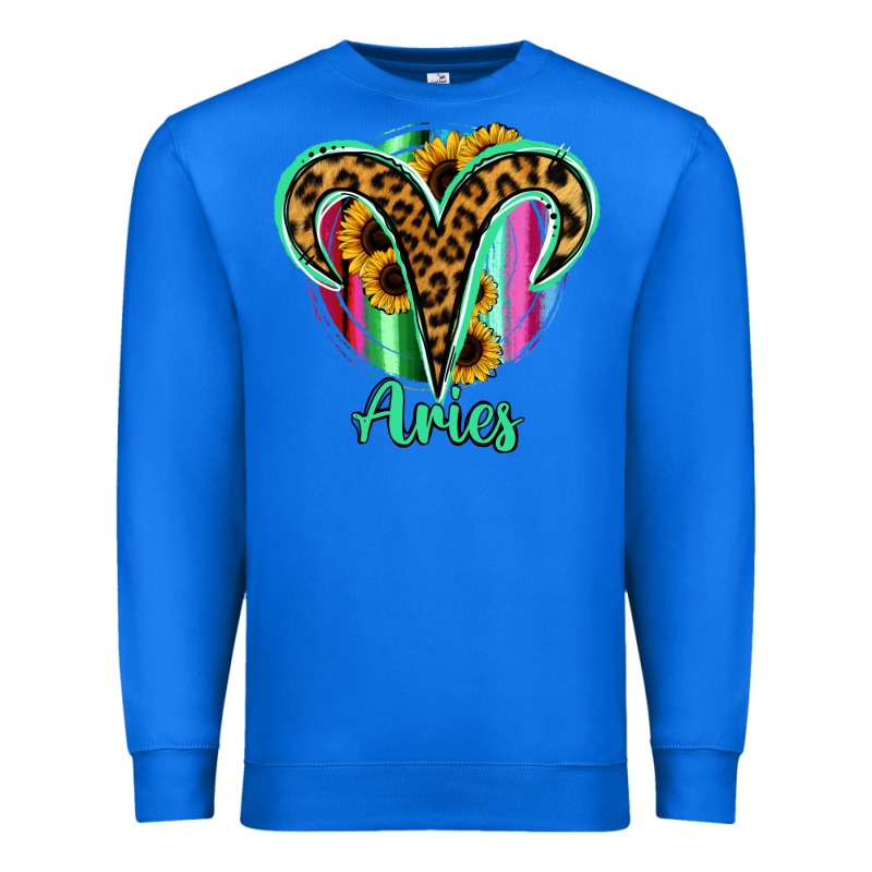 Aries Zodiac Sign Sunflower Leopard Serape Premium Sweatshirt by RanaPortraitStore | Teevron