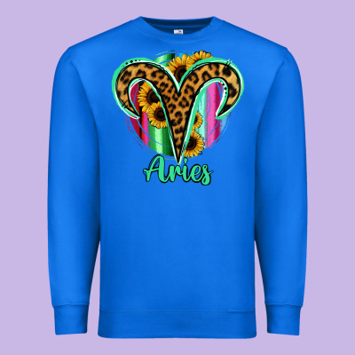 Aries Zodiac Sign Sunflower Leopard Serape Premium Sweatshirt Designed By Ranaportraitstore