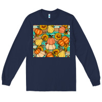 Navy pumpkin sunflowers leaves Long Sleeve Tee - Artiststas