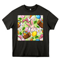 Asphalt Easter Hamper With Bunny Seamless Pattern Heavy Core Tee - BundleAndBundleShop