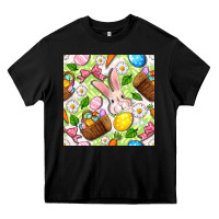 Black Easter Hamper With Bunny Seamless Pattern Heavy Core Tee - BundleAndBundleShop