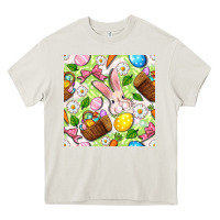 Cream Easter Hamper With Bunny Seamless Pattern Heavy Core Tee - BundleAndBundleShop