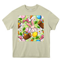 Mossy Easter Hamper With Bunny Seamless Pattern Heavy Core Tee - BundleAndBundleShop