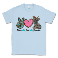 Dusty Blue peace love frenchie Classic Tee - RanaPortraitStore