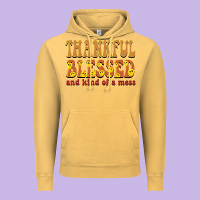 Thankful Blessed And Kind Of A Mess Vintage Hoodie Designed By Barkaloodesign
