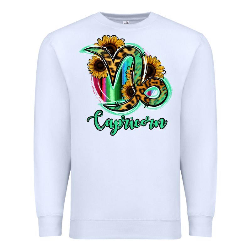 Capricorn Zodiac Sign Sunflower Leopard Serape Premium Sweatshirt by RanaPortraitStore | Teevron