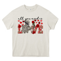 Cream skeleton all you need is love Heavy Core Tee - FaDigitalArtStudio