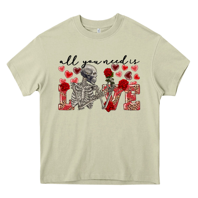 Skeleton All You Need Is Love Heavy Core Tee by FaDigitalArtStudio | Teevron