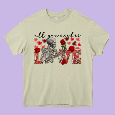 Skeleton All You Need Is Love Heavy Core Tee Designed By Fadigitalartstudio