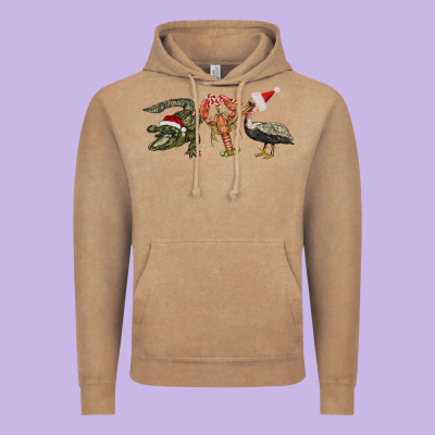 Christmas Alligator Pelican Crawfish Vintage Hoodie Designed By Barkaloodesign