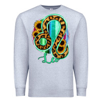 Heather Grey Leo Zodiac Sign Sunflower Leopard Serape Premium Sweatshirt - RanaPortraitStore
