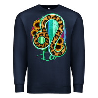 Navy Leo Zodiac Sign Sunflower Leopard Serape Premium Sweatshirt - RanaPortraitStore
