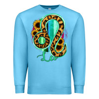 Ocean Blue Leo Zodiac Sign Sunflower Leopard Serape Premium Sweatshirt - RanaPortraitStore