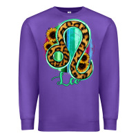 Purple Leo Zodiac Sign Sunflower Leopard Serape Premium Sweatshirt - RanaPortraitStore