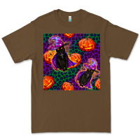Cacao witchy cat and pumpkins seamless paternal Premium Tee - BundleAndBundleShop