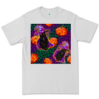 Dove Grey witchy cat and pumpkins seamless paternal Premium Tee - BundleAndBundleShop