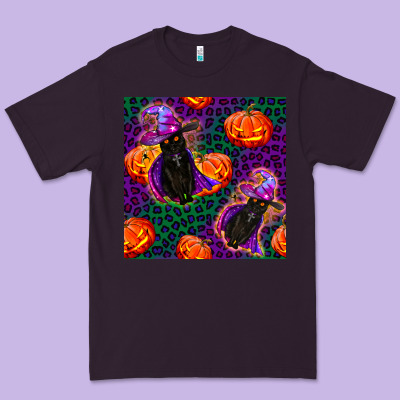 Witchy Cat And Pumpkins Seamless Paternal Premium Tee Designed By Bundleandbundleshop
