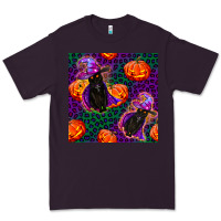 Plum witchy cat and pumpkins seamless paternal Premium Tee - BundleAndBundleShop