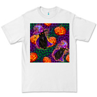 White witchy cat and pumpkins seamless paternal Premium Tee - BundleAndBundleShop