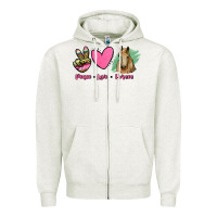 Oatmeal Heather peace love horses Zipper Hoodie - RanaPortraitStore