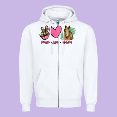 Peace Love Horses Zipper Hoodie Designed By Ranaportraitstore