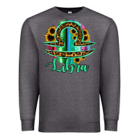Charcoal Heather Libra Zodiac Sign Sunflower Leopard Serape Premium Sweatshirt - RanaPortraitStore