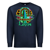 Navy Libra Zodiac Sign Sunflower Leopard Serape Premium Sweatshirt - RanaPortraitStore