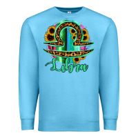 Ocean Blue Libra Zodiac Sign Sunflower Leopard Serape Premium Sweatshirt - RanaPortraitStore