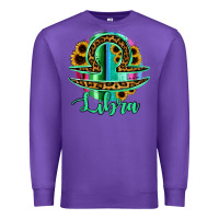 Purple Libra Zodiac Sign Sunflower Leopard Serape Premium Sweatshirt - RanaPortraitStore