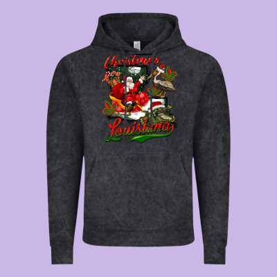 Louisiana Christmas With Santa Vintage Hoodie Designed By Barkaloodesign