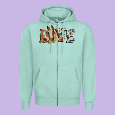 Love Horse Sunflower Zipper Hoodie Designed By Ranaportraitstore