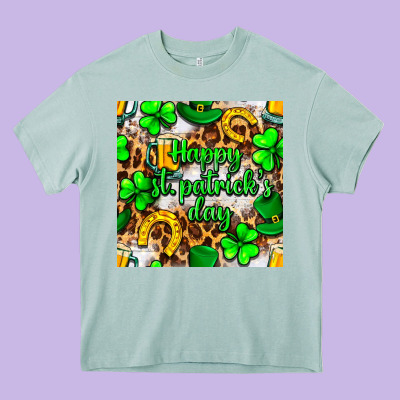 Happy St. Patrick's Day Pattern Digital Paper Heavy Core Tee Designed By Bundleandbundleshop