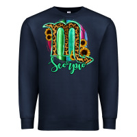 Navy Scorpio Zodiac Sign Sunflower Leopard Serape Premium Sweatshirt - RanaPortraitStore