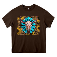 Chocolate Brown leopard sunflowers and gemstone skull Heavy Core Tee - RanaPortraitStore
