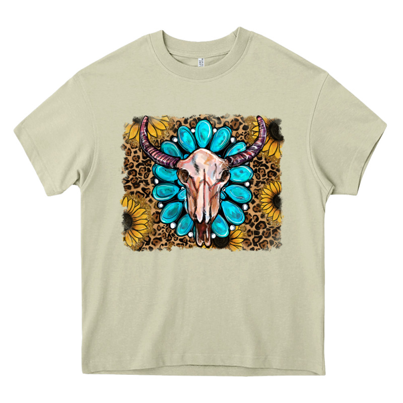 Leopard Sunflowers And Gemstone Skull Heavy Core Tee by RanaPortraitStore | Teevron