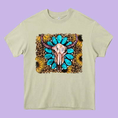 Leopard Sunflowers And Gemstone Skull Heavy Core Tee Designed By Ranaportraitstore
