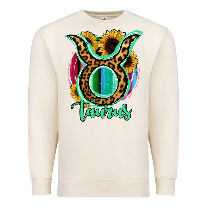 Taurus Zodiac Sign Sunflower Leopard Serape Premium Sweatshirt by RanaPortraitStore | Teevron