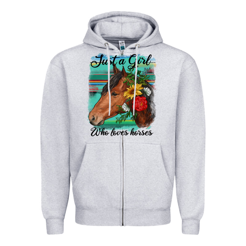 Just A Girl Who Loves Horseshoe Zipper Hoodie by RanaPortraitStore | Teevron