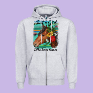 Just A Girl Who Loves Horseshoe Zipper Hoodie Designed By Ranaportraitstore