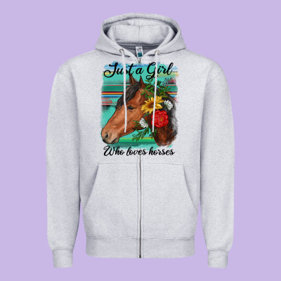 Just A Girl Who Loves Horseshoe Zipper Hoodie Designed By Ranaportraitstore