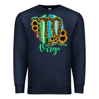 Navy Virgo Zodiac Sign Sunflower Leopard Serape Premium Sweatshirt - RanaPortraitStore