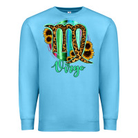 Ocean Blue Virgo Zodiac Sign Sunflower Leopard Serape Premium Sweatshirt - RanaPortraitStore