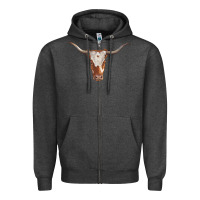 Charcoal Heather longhorn cow head Zipper Hoodie - RanaPortraitStore